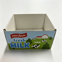 Plateau de présentation en carton ondulé de qualité alimentaire imprimé sur mesure, à ouverture supérieure, pour produits laitiers frais, emballage de comptoir de supermarché