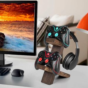 Wooden Game <b>Controller</b> Stand With Headphone Holder Desktop Storage Rack For <b>Gaming</b> Accessories - Product Image 1