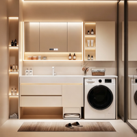 Meuble-lavabo de salle de bain intégré moderne avec machine à laver et lavabo, comptoir de lavage pour toilettes