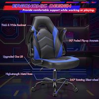 Silla de Juego de Cuero PU Negra y Azul, Ergonómica, Ajustable, Giratoria, Estilo Racing, Silla de Oficina para Computadora con Reposabrazos Abatibles