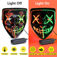 EL Wire Horror Bloody Face Masks Glowing Prop Neon Party Street Dance Rave Halloween Mask Gloves Masquerade for Kids and Adults
