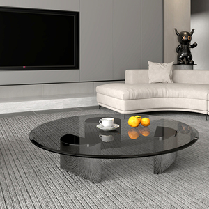 Mesita de café de vidrio templado, mesa de té OUND de alta gama para sala de estar y apartamento pequeño - Product Image 2