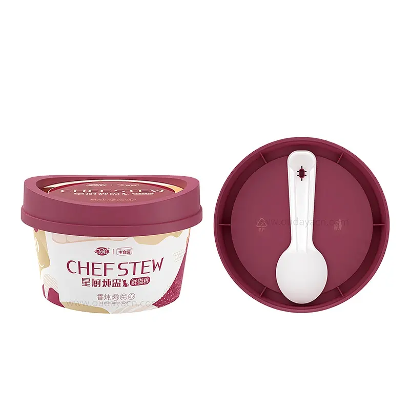 Récipient en plastique PP personnalisé pour pâte à biscuits, yaourt, avec cuillère, petite tasse avec couvercle pour ragoût, 120ml, 4oz