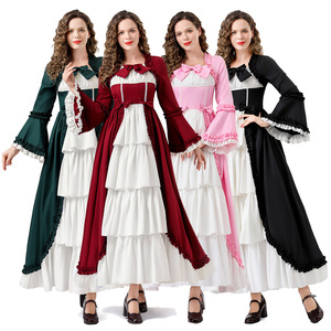 Robe de costume Renaissance pour femme, multicolore, à manches longues, jupe à volants, robe de fantaisie pour fête d'Halloween - Product Image 1