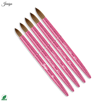 Ensemble de pinceaux à ongles en acrylique Kolinsky de haute qualité avec manche métallique rose pailleté pour manucure et salons de beauté (commande en gros)