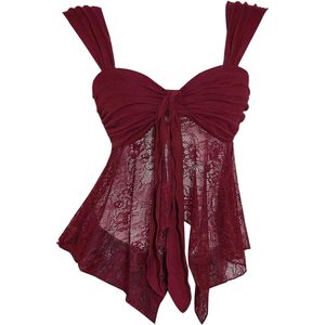 FOXA Débardeur en dentelle pour femme, en maille transparente, col asymétrique en cœur, sans manches, pour soirée, club, rave - Product Image 1
