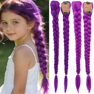 Cola de Caballo Sintética Trenzada Morada para Disfraces Infantiles, Cola de Caballo de 26 Pulgadas de Largo con Pinzas para Niñas, Halloween, Navidad - Product Image 1