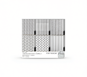 Geometric Pattern Bathroom <b>Curtain</b> 178x183cm <b>With</b> Plastic <b>Hooks</b> Antibacterial Lightweight Quick Drying - Product Image 1