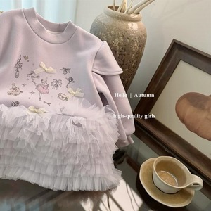 Child Star Circle Girls Ballet Style Sweatshirt Dress Long Sleeve Mesh Lace Fleece Lining Autumn Winter Wear - Product Image 3