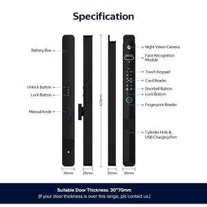 Digital sin llave Inteligente Tuya puerta <span class=keywords><strong>Exterior</strong></span> principal sin llave Wifi timbre Cámara huella dactilar <span class=keywords><strong>cerradura</strong></span> de puerta <span class=keywords><strong>biométrica</strong></span> - Product Image 3