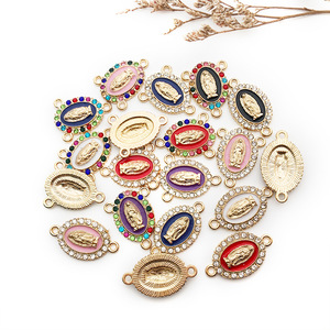 Emaille Strass Unser Lieben Weibliche Jungfrau Maria Gliederungsmedalje Blumenrosen-Tischwerk Legierung Kruzifix Gliederungs-Armband Anhänger Reize - Product Image 3