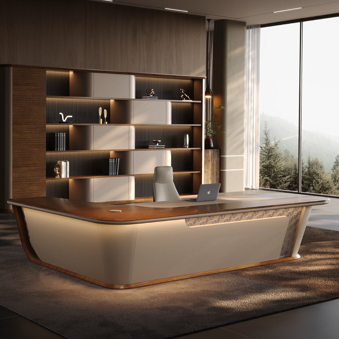 Bespoke Executive Office Desk Modern L-Shaped Boss Table with Sideboard for CEO One-stop Procurement Office Furniture Desk Sets