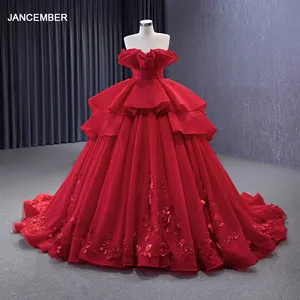 Jancember Beste Verkoop Rode Baljurk Kant Plus Size Prinses Off Shoulder Mode Elegante Avondjurk Vrouw