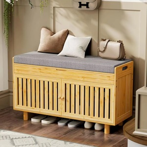 Living room 2-tier <b>shoe</b> <b>rack</b> with drop-off top, <b>storage</b> entrance, passageway bench, bamboo <b>shoe</b> cabinet with 2 doors, thickened - Product Image 1