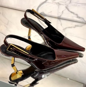 Nouvelles sandales Müller à talon fin et bout pointu, style printemps-été, avec bride arrière carrée dorée luxueuse, chaussures sexy à talon haut - Product Image 5