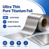 Feuille de titane pur ultra-mince GR1 ASTM B265 0,025-0,5 mm pour électrode de pile à combustible, laboratoire médical, largeur personnalisée, OEM