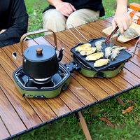 Réchaud à gaz butane double brûleur intégré avec dispositif d'allumage manuel pour camping en extérieur, barbecue, fondue et préparation du thé