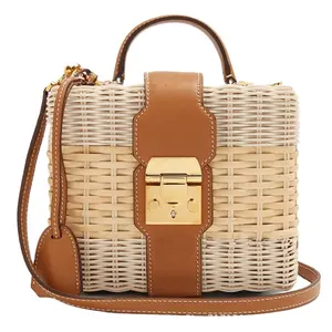 2023 Wholesale custom ladies crossbody beach bag massenger handbag women's tote bag rattan woven bag for woman