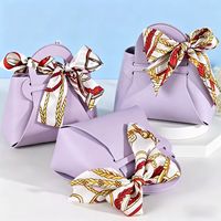Caja de Dulces para Boda en Forma de Bolso de Cuero PU Ecológico y Duradero, con Lazo de Seda y Logotipo Personalizado, Marca EQ3083, para Recuerdos de Fiesta
