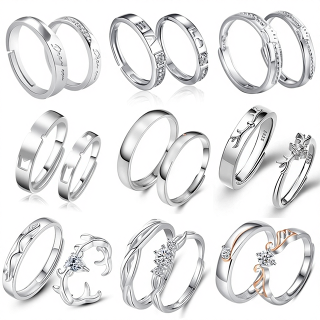 Adjustable Eternity Band Couple Ring Set Custom Sterling Silver Rhodium Plated Wedding Trendy CMA Certified Rings