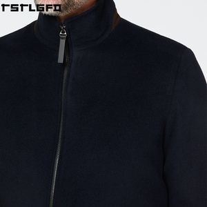 Cut And Sew Wool Blend <b>Jacket</b> <b>Men</b> Dark Brown Stand Collar Patch Pocket Windbreaker Streetwear Outerwear Manufacturers Bulk - Product Image 5