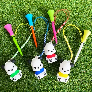 Wholesale Golf Novelty Tee with Anti-lost String and Carton Rubber Dog Doll Handmade Tee Plastic Golf Tees Rubber Top