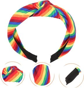 Diadema con Patrón de Rayas de Colores del Arcoíris, Diadema con Nudo Cruzado, Accesorios para el Cabello, Diadema con Nudo Trenzado para el Mes del Orgullo - Product Image 1