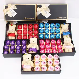 High quality fashion design romantic different styles valentine's day artificial colorful rose handmade soap gift box