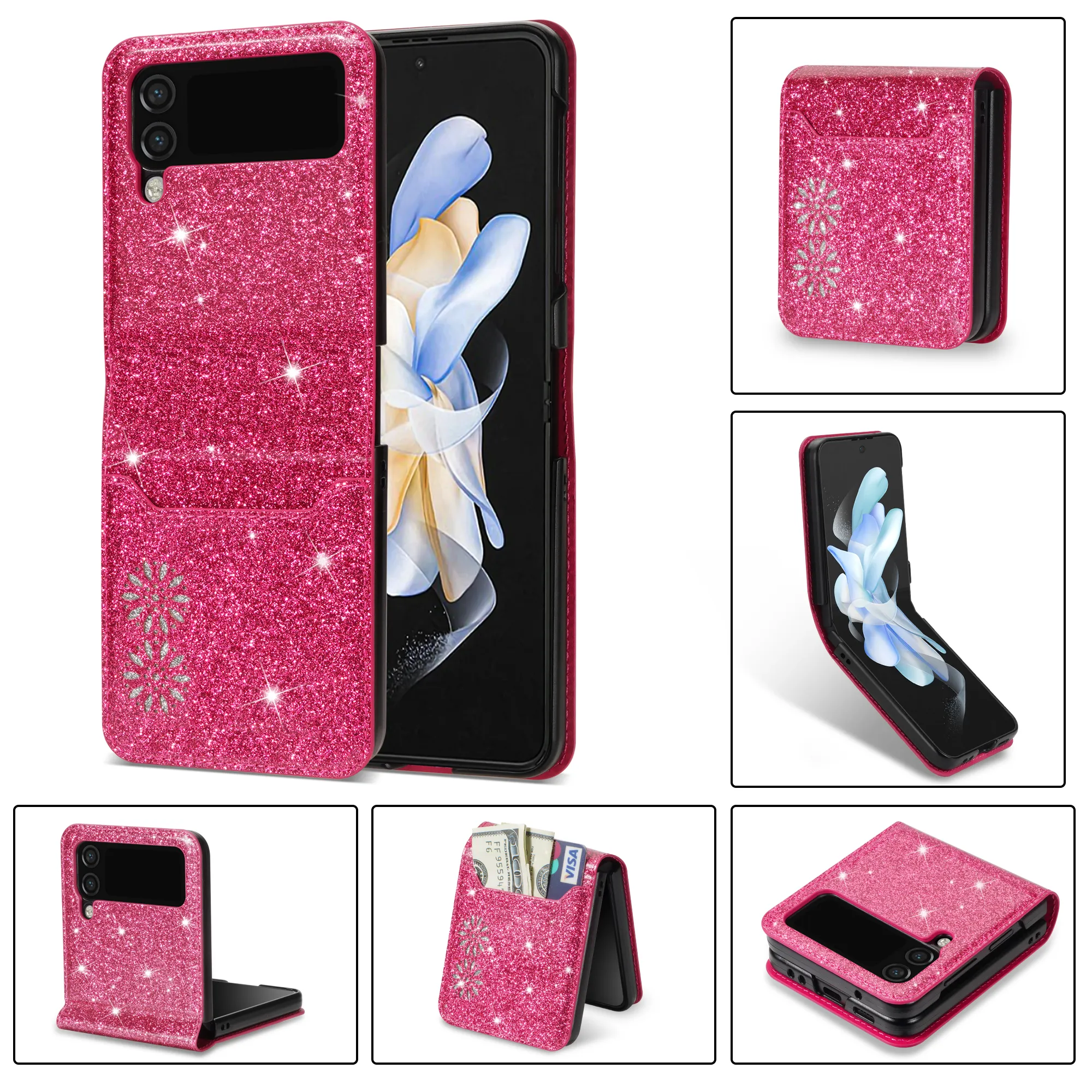 For Samsung Z Flip 4 3 Luxury Bling Phone Accessories Pu Pc Diamond Glitter Phone Case For Samsung Z Flip 4