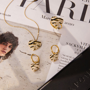 Heart Shape Rhinestone Jewelry Set For Women Stainless Steel Necklace Earrings <b>Ring</b> Party Fashion Accessory - Product Image 3