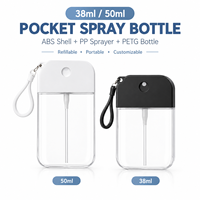 Flacon pulvérisateur en plastique ABS PETG de 38 ml et 50 ml, pulvérisateur à fine brume PP, flacon portable pour cosmétiques, parfum, alcool, désinfectant pour les mains