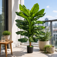 Plantes décoratives artificielles Alocasia Elephant Ear 140 cm, grande plante à tige unique, sans pot, pour l'intérieur, la maison, le bureau, feuillage