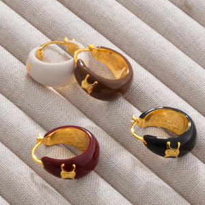 Pendientes de Aro de Estilo Francés de Alta Gama, Chapados en Oro de 22K, con Esmalte Negro, Pendientes de Aro Circulares con Efecto de Goteo de Aceite Vintage para Niñas, Regalos para Fiestas - Product Image 6