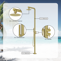 Douche extérieure en acier inoxydable 316 pour jardin, finition or brossé, pour piscines d'hôtels et plages