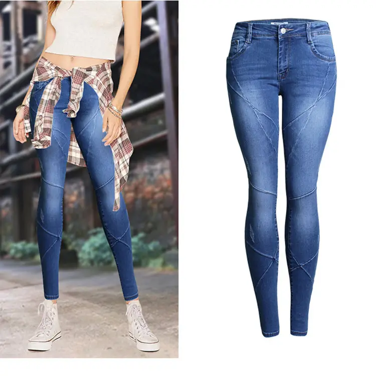 European Popular Plus Size Ladies Denim Stretch Pants Cheap Wholesale Obvious Lines Skin Jeans Street Fashion High Waist Jeans