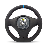 Volant en cuir pleine fleur avec bande supérieure rouge et bleue, fond plat, pour BMW Série 1 et 3 E90 E91 E92 E93 M3 E82 E81 E87 E88