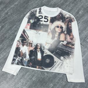 Camiseta de Diseño con Hombros Caídos y Cuello Redondo, Camiseta Informal Térmica de Estilo Waffle, Camiseta Holgada de Manga Larga con Estampado para Hombre - Product Image 5