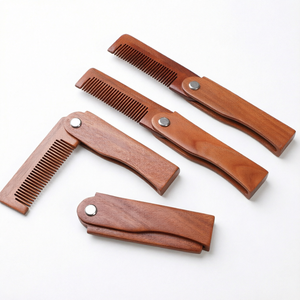 Peigne pliant en bois de santal rouge, antistatique, portable, pour barbe et cheveux, idéal pour les voyages et le toilettage masculin - Product Image 1