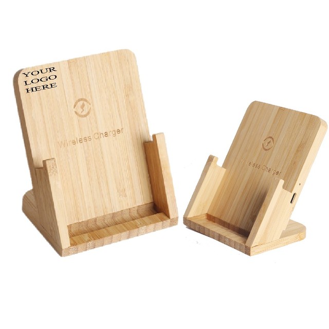 Eco Friendly Bamboo 15W Fast Wireless Charging Stand Dual Coil Design Wireless Charger Multifunction Mobile Phone Support Holder
