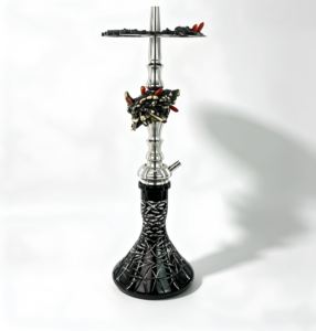Cachimba de Vidrio Negro Moderna con Base Metálica, Pipa de Agua Decorativa para Uso en Exteriores, Patio y Jardín - Product Image 1