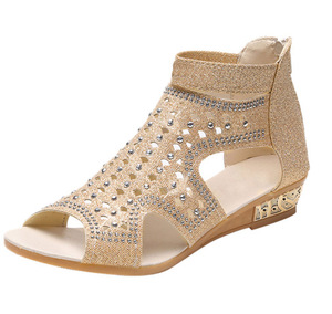 Sandalias de moda chinas para mujer, con cremallera y pedrería, estilo romano, para verano, playa, con correa al tobillo, para exteriores - Product Image 5