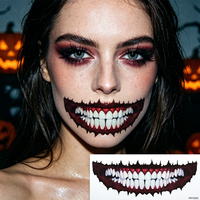 Autocollant de tatouage buccal pour farces d'Halloween, dents de vampire 3D réalistes, accessoires de déguisement pour fête