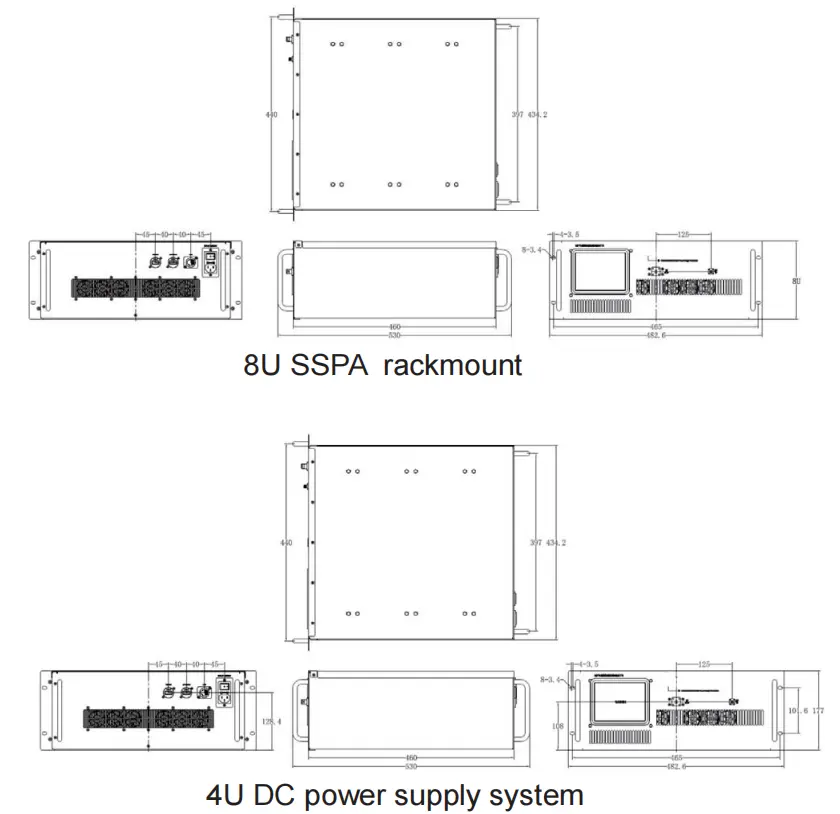 6-18Ghz 60dB đạt được 500Watt Công suất đầu ra tiếng ồn thấp hình trạng thái rắn công suất cao khuếch đại RF khuếch đại công suất