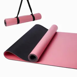 Eco-Friendly Non Slip Premium Exercise Custom Printing Gold Body Aligning Lines Black Pu Natural Rubber Yoga Mat For Yoga