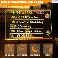 Tableau de planification hebdomadaire en verre avec éclairage LED et écriture fluorescente pour affichage personnalisé de l'horaire quotidien
