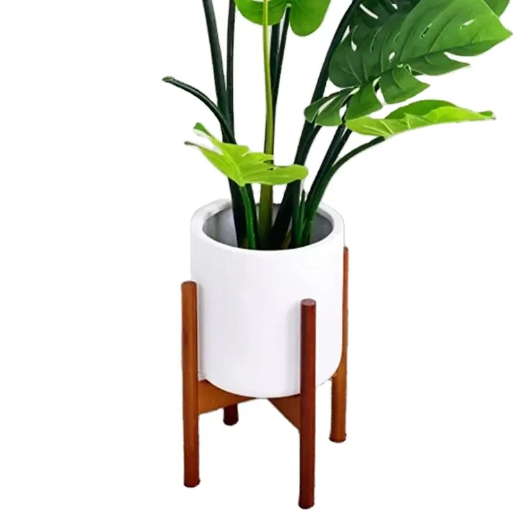 Living Room Balcony Indoor Plants Mid Century Modern Adjustable Plant Holder Rack Corner Custom Wooden Plant Stand