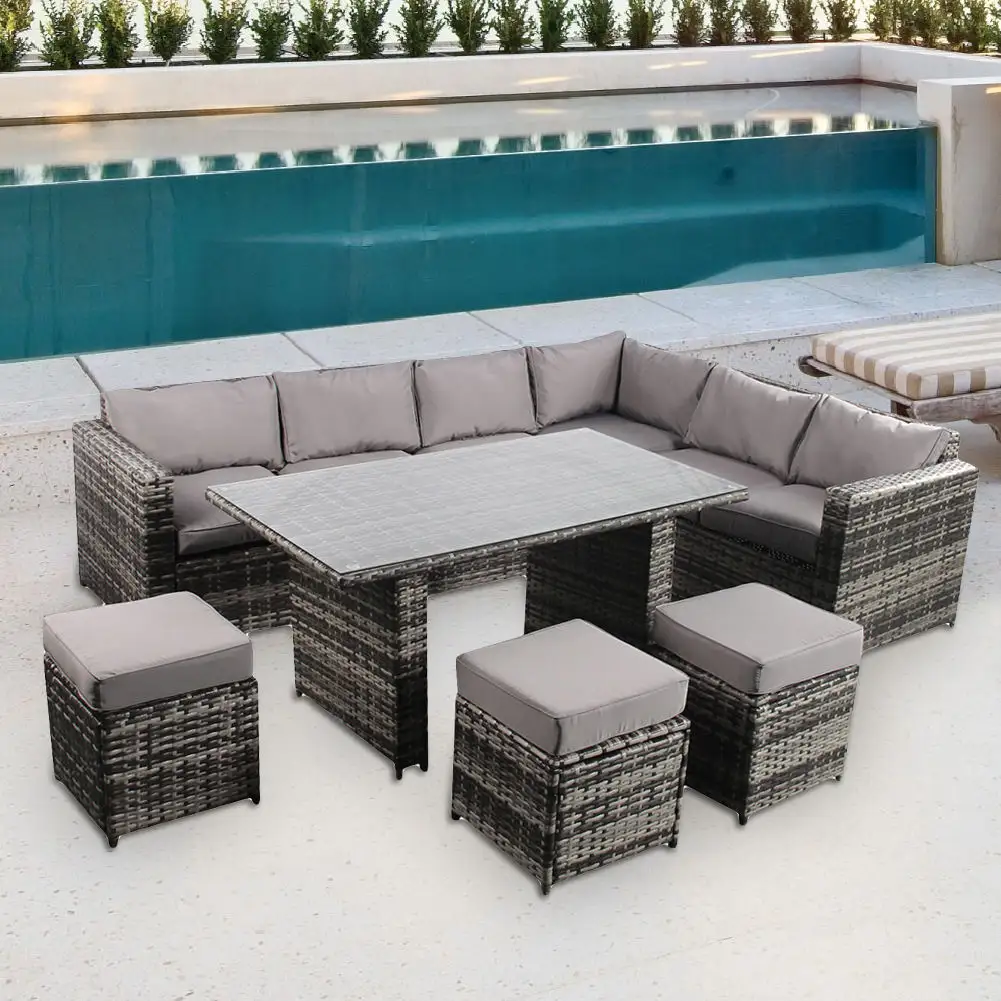 Outdoor rattan furniture sofa set casual sofa coffee table combination rattan sofa with cushion support customization