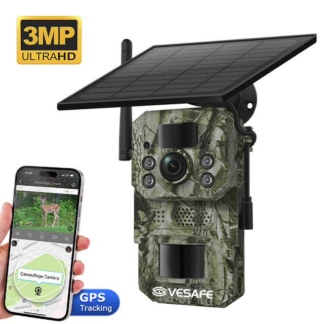 VESAFE 4G SIM Outdoor Solar Camera Infrared AI Motion Sensors for Coyote Hunting in Forest CMOS Sensor for Trail Hunting