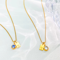 EManco Collar de Acero Inoxidable con Letra Cuadrada Personalizada y Piedra de Nacimiento, Chapado en PVD de 14K, Collar con Letra DIY, Dropshipping