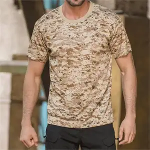 Erkek slim-fit kamuflaj kısa kollu yuvarlak boyun taktik T-shirt taban yarım kollu gömlek